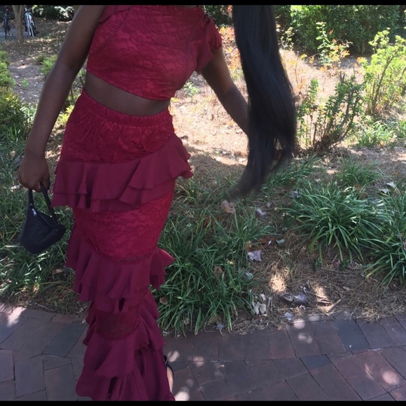 PLT Lace Burgundy Ruffle Skirt CoOrd - Picture 4 of 4